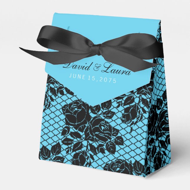 Black and Teal Blue Wedding Favor Boxes (Front Side)