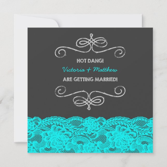 Black and Teal Blue Wedding Invitation (Front)