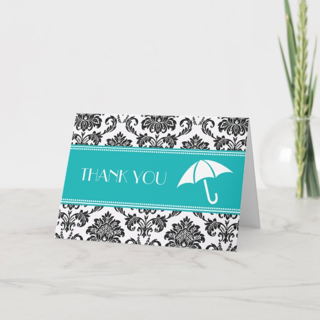 Black and Teal Bridal Shower Thank You (Front)