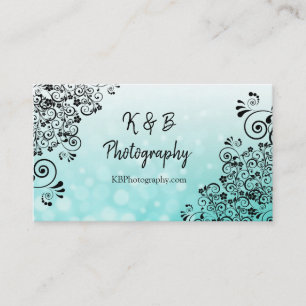 Black and Teal Bubbles Fancy Border Business Card