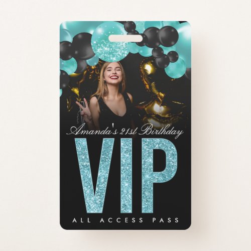 Black and Teal Customizable VIP All Access Badge