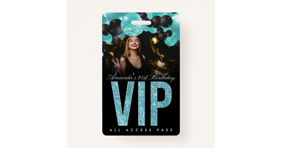Black and Teal Customizable VIP All Access Badge | Zazzle