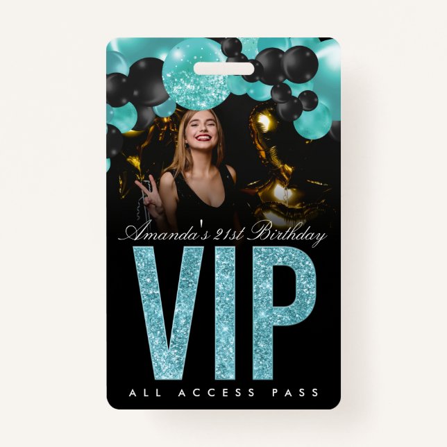 Black and Teal Customizable VIP All Access Badge (Front)