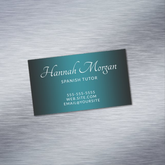 Black and Teal Elegant Ombre Business Card Magnet (In Situ)