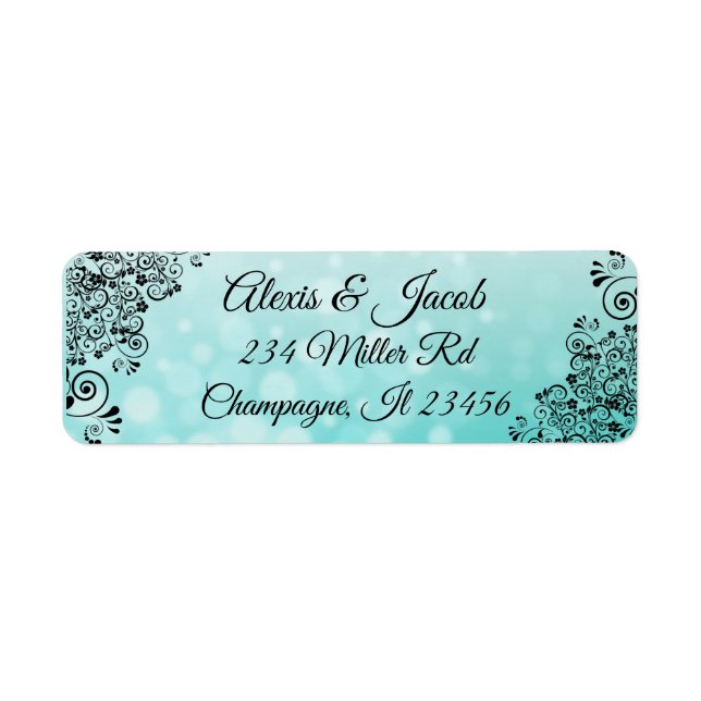 Black and Teal Elegant Script Return Labels (Front)