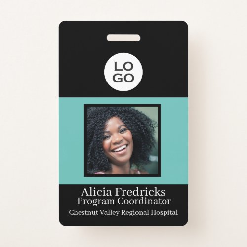 Black and Teal Employee Photo ID with Logo Badge