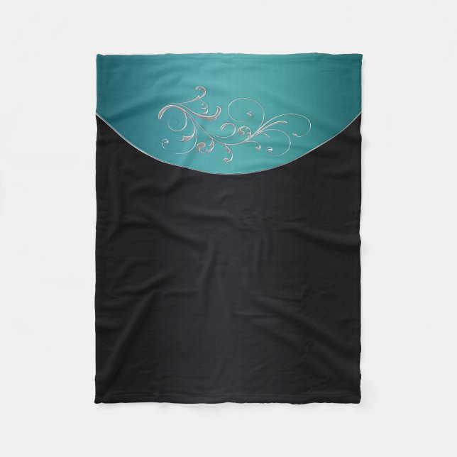 Black and Teal Fleece Throw Blanket (Front)