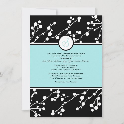 Black and Teal Floral Monogram Wedding Invitation