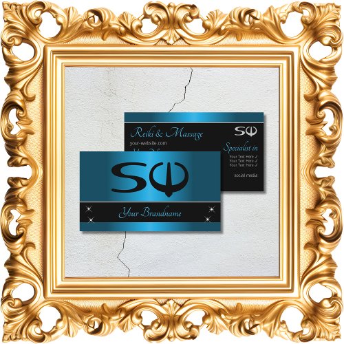 Black and Teal Gradient with Initials Professional Business Card
