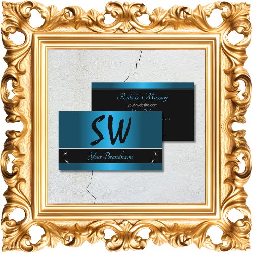 Black and Teal Gradient with Monogram Professional Business Card