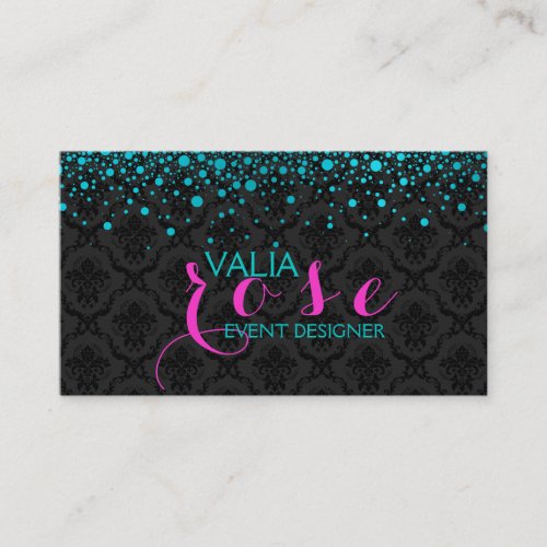 Black And Teal_Green Circles Burst Business Card