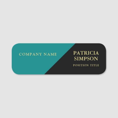 Black And Teal Green Distinguished  Professional Name Tag