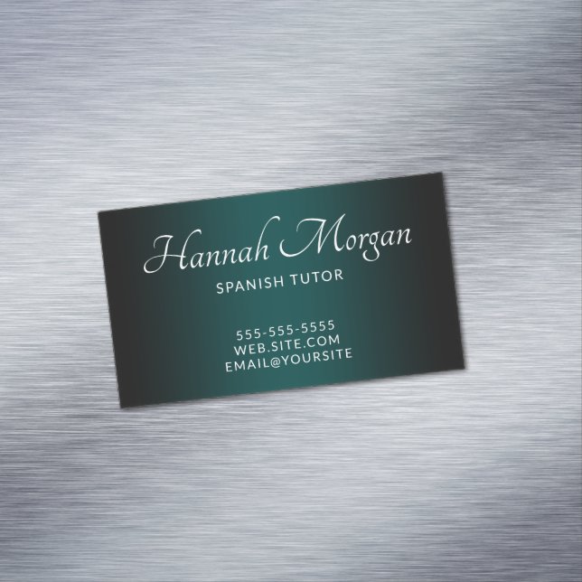 Black and Teal Green Elegant Ombre Business Card Magnet (In Situ)