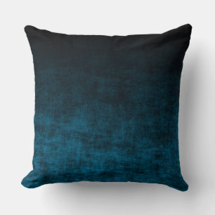 Black and Teal Grunge Ombre Texture Throw Pillow