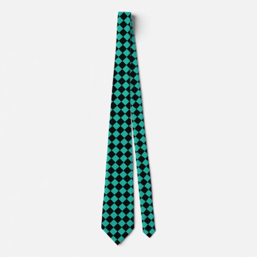 Black and Teal Harlequin Diamond Checked Pattern Neck Tie