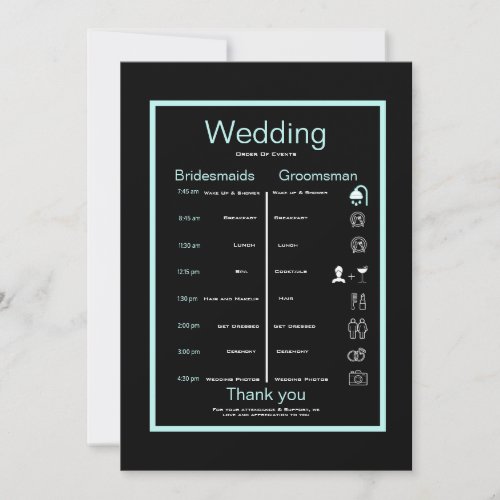 Black and teal itinerary  invitation