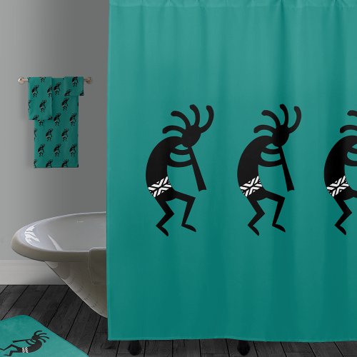 Black And Teal Kokopelli Southwestern Design Shower Curtain