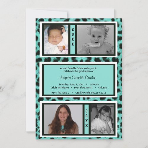 Black and Teal Leopard Photo Graduation Invite