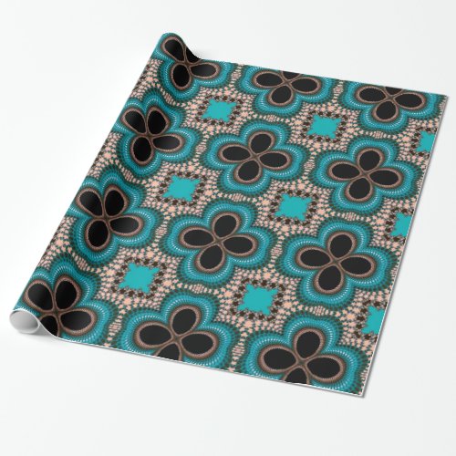 Black and teal Moroccan style geometric pattern Wrapping Paper