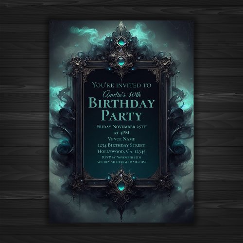 Black and Teal Mystical Birthday  Invitation