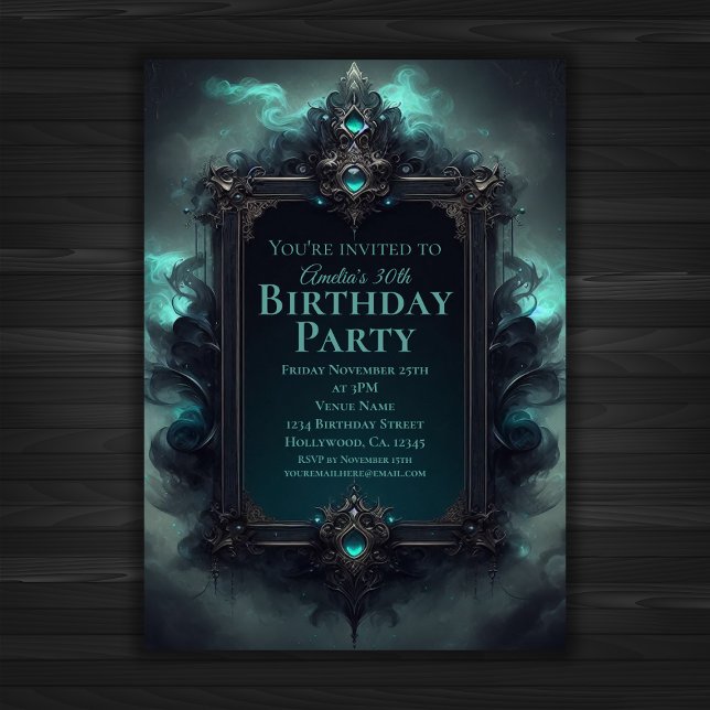Black and Teal Mystical Birthday  Invitation (Creator Uploaded)