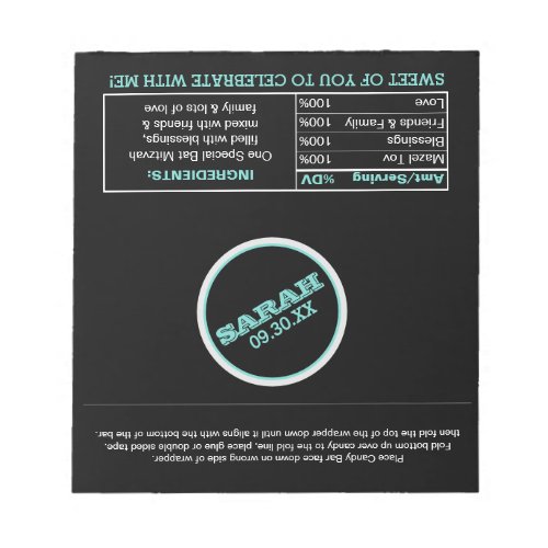 Black and Teal Name Logo Candy Wrappers Notepad