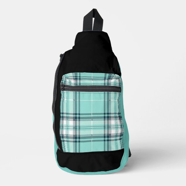 Black and Teal Plaid Print Cut Sew Bag (Front)