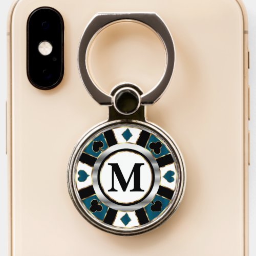 Black and Teal Poker Chip _ Monogram Phone Ring Stand