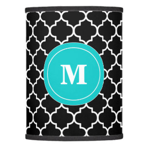 Black and Teal Quatrefoil Monogram Lamp Shade