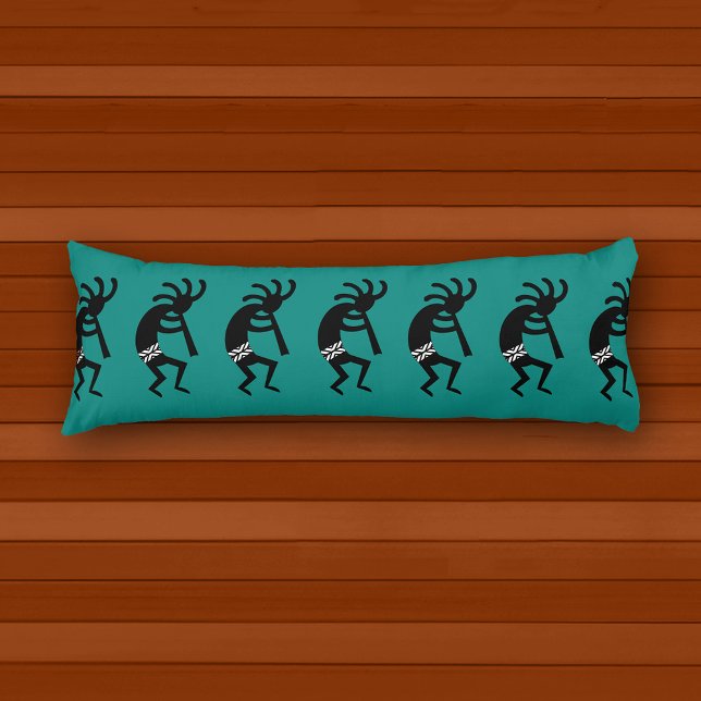 Black And Teal Southwest Kokopelli Pattern Body Pillow (Creator Uploaded)