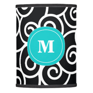 Black and Teal Swirls Monogram Lamp Shade