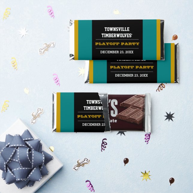 Black and Teal Team Football Party Hershey Bar Favors (Front)