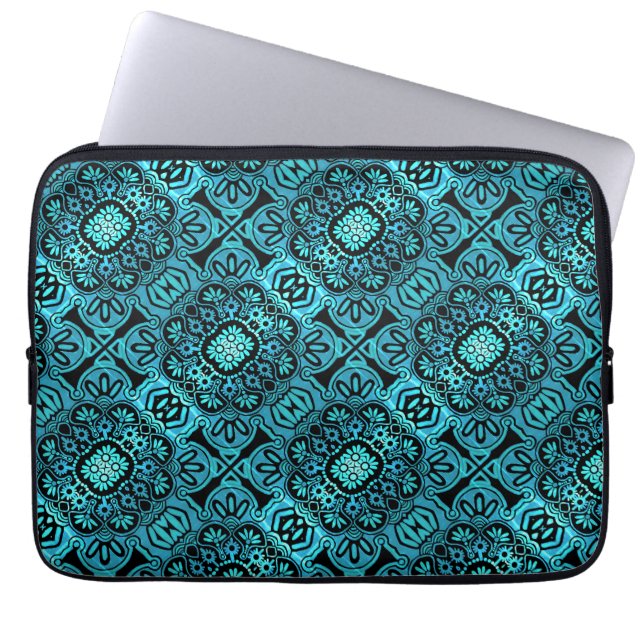  Black and teal Tribal Laptop sleeve (Front)