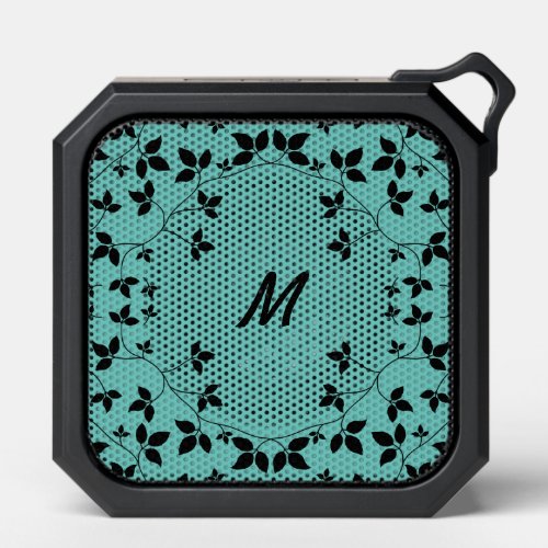 Black and Teal Vines with Monogram Initial Bluetooth Speaker