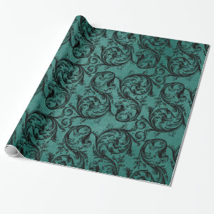 Black and Teal Vintage Ornamental Pattern Wrapping Paper