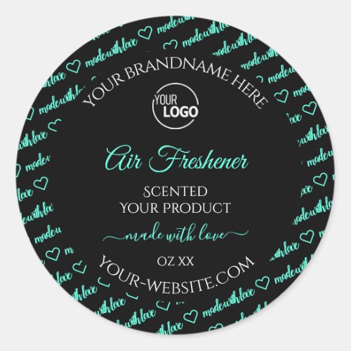 Black and Teal Word Cloud Product Labels with Logo