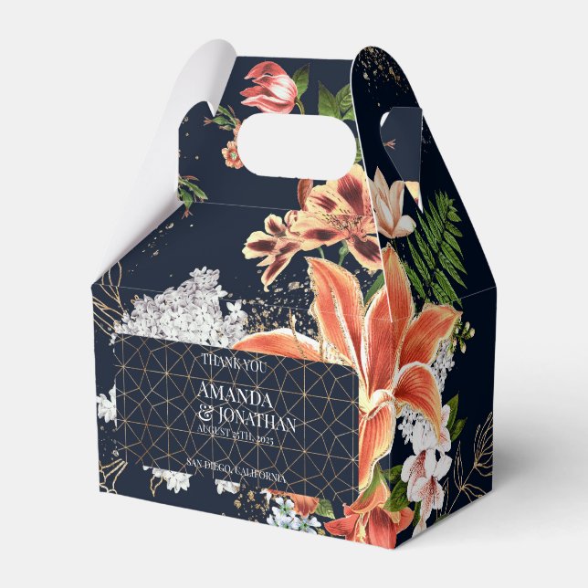 Black and Terracotta Floral Wedding Favor Box (Front Side)