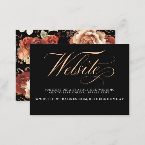Black and Terracotta Floral Wedding Website Business Card