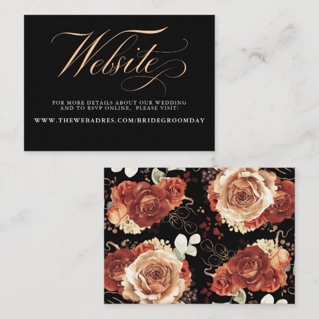 Black and Terracotta Floral Wedding Website Business Card (Front/Back)