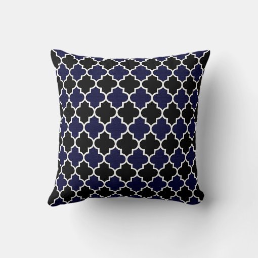 Black and Textured Navy Blue Quatrefoil Decorative Throw Pillow Zazzle
