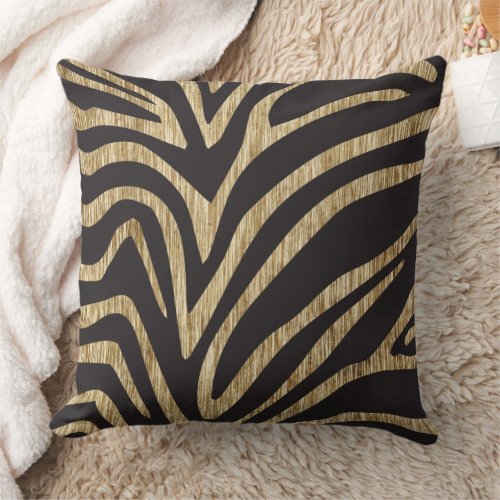 Black and Textured Off White Zebra  Throw Pillow