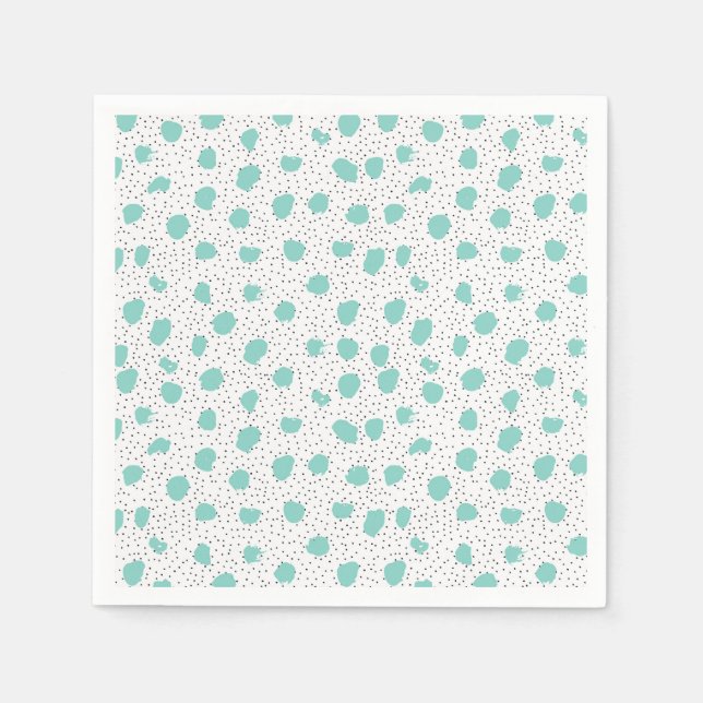 Black and Turquoise Brush Dots Abstract Pattern Napkins (Front)