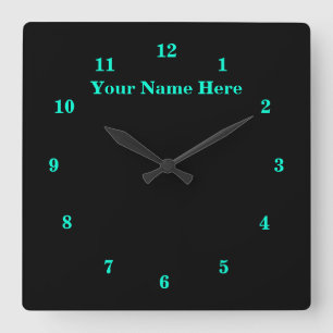 Black and Turquoise Clock Custom Text and Colors