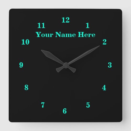 Black and Turquoise Clock _ Custom Text and Colors