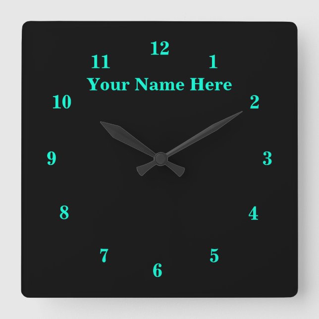 Black and Turquoise Clock Custom Text and Colors (Front)