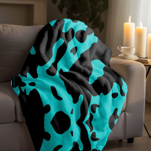 Black and Turquoise cow print blanket