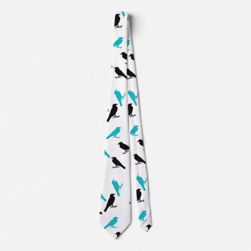 Black and Turquoise Crows Neck Tie
