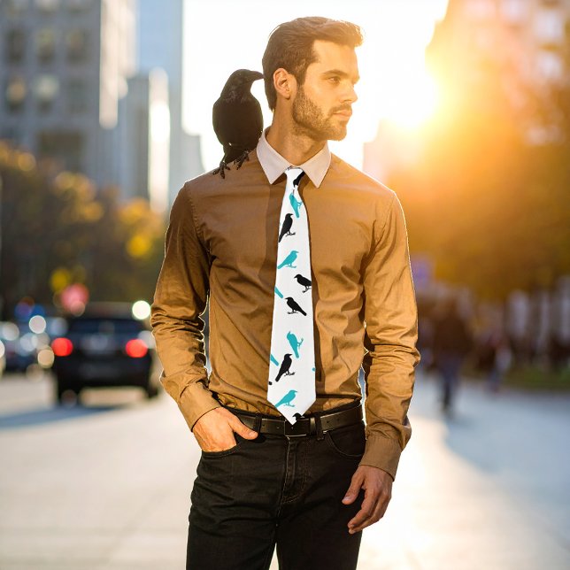 Black and Turquoise Crows Neck Tie (Creator Uploaded)