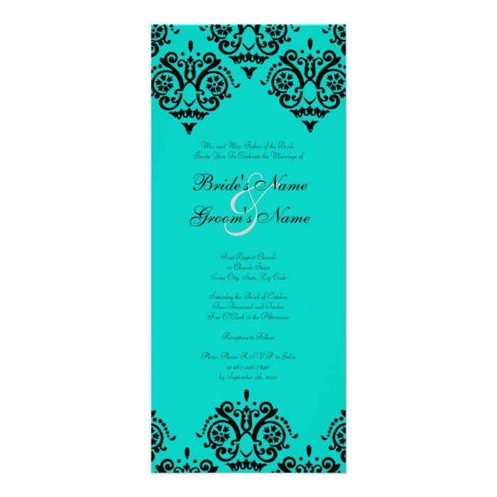 Black and Turquoise Damask Wedding Invitation