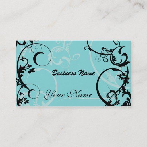 Customizable Black and Turquoise Floral Business Card